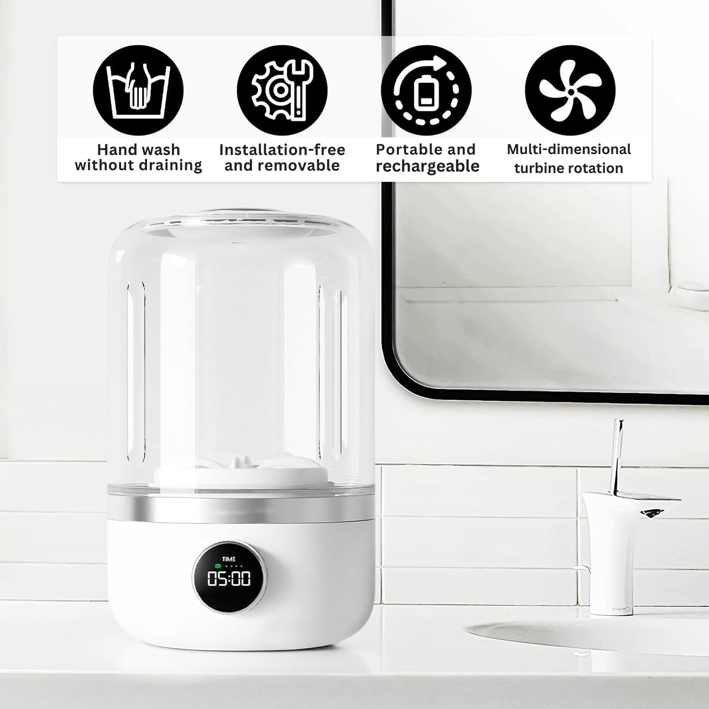 FreshWave™ Mini Washer – Smart Portable Washing Machine